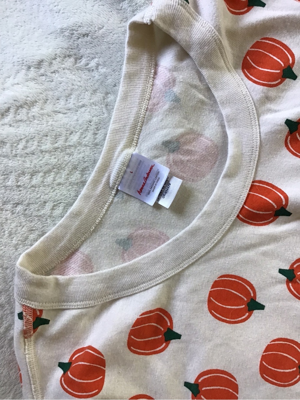 Hanna Andersson Cream Top with Pumpkin Accent Fall | Large - Picture 5 of 6